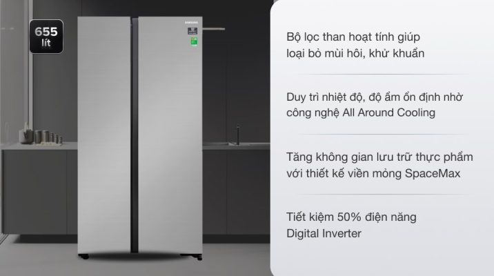 Tủ lạnh Samsung Inverter 655 lít Side By Side RS62R5001M9