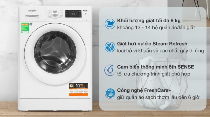 Máy giặt Whirlpool FreshCare Inverter 8 Kg FFB8458WV EU