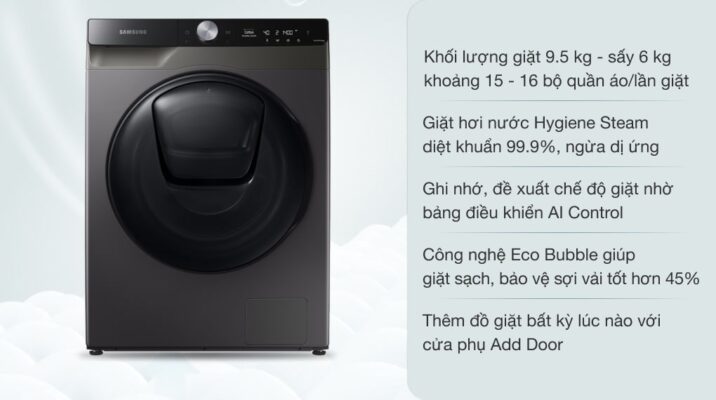 Máy giặt sấy Samsung Addwash Inverter 9.5 kg WD95T754DBXSV