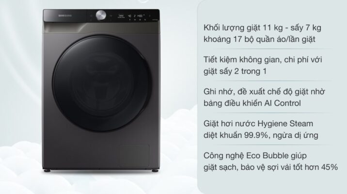 Máy giặt sấy Samsung AI Ecobubble Inverter WD11T734DBX/SV